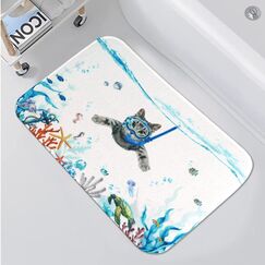 Fowocu Lustige Katze, kleine Badezimmerteppiche, Matte, Ozean, Meerestier, Badteppiche, wasserabsorbierend, rutschfest, Duschmatte, niedliche Badematten für Badezimmerdekoration (blau, 61x40 cm)