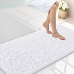 smiry Luxuriöser Chenille-Badteppich, extra weich und saugfähig, zottelig, maschinenwaschbar, Rutschfester Plüsch-Teppich für Badewanne, Dusche und Badezimmer (129 x 61 cm, Weiß)