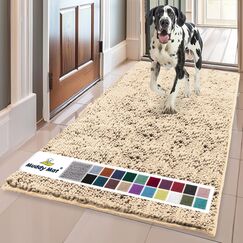 Muddy Mat® AS-SEEN-ON-TV Hochsaugfähige Mikrofaser-Fußmatte und Haustier-Teppich, rutschfest, dick, waschbar, weiches Chenille, für Küche, Badezimmer, Schlafzimmer, drinnen und draußen, beige Läufer