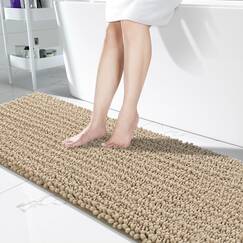 Yimobra Badezimmerläufer, 178 x 61 cm, extra lang, rutschfeste Chenille-Badematte, weich und saugfähig, maschinenwaschbar, zotteliger Flur-Teppich für Waschtisch, Badewanne, Dusche, Hellkhaki