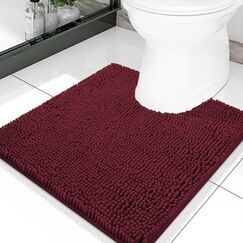 Smiry Chenille-Toilettenvorleger U-Form, 51 x 51 cm, weich, saugfähig, rutschfest, Kontur-Badteppich für WC, maschinenwaschbar, bordeauxrot
