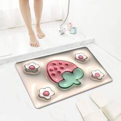 Shengou Badematte, rutschfest, saugfähig, 3D, für Dusche und Badezimmer, rutschfest, weicher Badezimmerteppich (3D/Erdbeere, 40 x 60 cm)