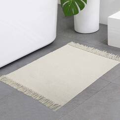 Collive Kleiner Badezimmerteppich, 60x90 cm, handgewebt, niedriges Profil, Front-Eingangsbereich, weiß/cremefarben, Baumwolle, wendbar, waschbar, Küchenmatte, Hintertür, Dekoration