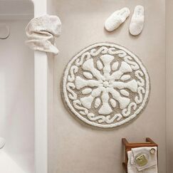 Madison Park Casablanca Badezimmerteppiche, 100% Baumwolle, getuftet, luxuriös, Plüsch, Medaillon, Blumenmuster, saugfähig, schnell trocknend, Spa-Design, Duschraum-Dekor, rund, 63,5 cm, Taupe