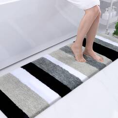 Buganda Badematte aus Mikrofaser, gestreift, extra dick, weich und zottelig, saugf&auml;hig, maschinenwaschbar, Badteppiche f&uuml;r Badezimmer, Badewanne und Dusche, 150 x 50 cm, Schwarzgrau