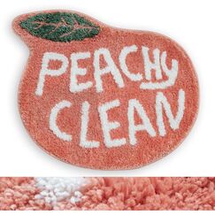 RORA Badteppich für Kinder, Korallenrosa Pfirsich-Form mit weißen Wörtern, Cartoon-Plüsch, wasserabsorbierend, Badezimmer-Dekor, Fußmatten, für Kinderzimmer, waschbar, WC-Vorleger (65.2 x 50.5 cm)