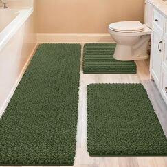 ACCUMTEK Upgrade Extra großes Oliver Green Badematte-Teppich-Set, 3-teilig, ultraweich, dick, saugfähig, rutschfest, Chenille, WC-Vorleger für Badezimmer, Schlafzimmer, Küche