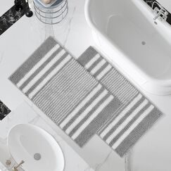 Tindbea Badezimmerteppich-Set, extra weich und saugfähig, flauschig, gestreift, Chenille, rutschfest, maschinenwaschbar (50,8 x 81,3 cm plus 50,8 x 81,3 cm, Grau)