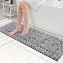 Grandaily Chenille-Badezimmerteppich, gestreift, extra dick und saugfähig, rutschfest, weicher Plüsch, zotteliger Badteppich, maschinenwaschbar, trocknergeeignet, Badematten für Badezimmer, Dunkelgrau