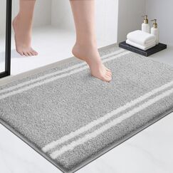 PURRUGS Rutschfester Badezimmerteppich, 61 x 91,4 cm, super saugfähig und schnell trocknend, zottelige Mikrofaser, maschinenwaschbar, Plüsch-Überwurf für Badewanne, Dusche und Waschbecken, Hellgrau