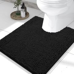 smiry Luxuriöser Chenille-WC-Vorleger mit Ausschnitt, ca. 61 x 41 cm, extra weich und saugfähig, Rutschfester Vorleger mit Ausschnitt, Badematte für Badezimmer und Toilette, Schwarz