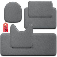 Elvoki Badezimmerteppich-Set, Memory-Schaum, rutschfest, ultraweich, wasserabsorbierend, maschinenwaschbar, 5-teiliges Set, Grau