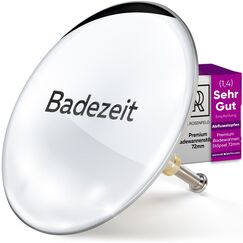 M. ROSENFELD HOME Badewannenstöpsel Universal Ø 72 Premium - Stöpsel Badewanne Chrom aus Messing mit Doppel Dichtung - Rostfrei Badewannen Stöpsel Verschluss - Eingraviert Badezeit