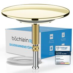 Bächlein Universal Badewannenstöpsel - ⌀ 7,2 cm Stöpsel für Badewanne [Gold] - Abfluss-Stopfen aus Messing inkl. Ersatzdichtung - Für Fast Jede handelsübliche Badewanne