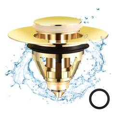 Pop Up Stöpsel Waschbecken Mit Anti Clogging Sieb, Universal Abflusssieb Waschbecken Stöpsel Verschluss Ablaufgarnitur für Aufsatzwaschbecken, Abflussstopfen für Badewanne (Gold,34-38mm)