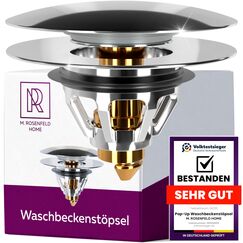M. ROSENFELD HOME Waschbeckenstöpsel mit sieb - Pop-Up Abflussstopfen Universal Chrom mit breitem Deckel