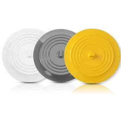 CZ Store Silikon-Abflussstopfen | 15 cm Flexibel & wasserdicht - Universal-Abdeckung für Edelstahl-Küchenspüle, Keramik-Badewanne, Toilette, Waschbecken, Dusche - Grau (Weiß/Grau/Gelb)