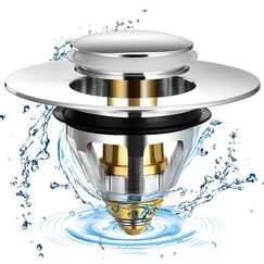 Pop up Abflussstopfen Universal Edelstahl-RüCkprall Kern Push-Typ Ablaufgarnitur Sieb Mit 2 Dichtungen füR Zwischen 32~38 mm Bad KüChen Waschbecken Abfluss ZubehöR (1pcs)