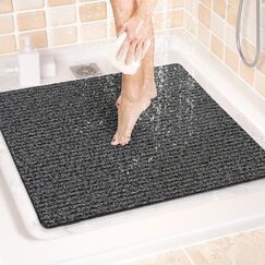 LuxStep Duschmatte, Badewannenmatte, 61 x 61 cm, rutschfeste Badematte mit Ablauf, schnell trocknende PVC-Luffa-Badematte für Badewanne, Dusche, Badezimmer (phthalatfrei, schwarz)