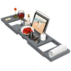 Bambüsi Badewannentablett – zusammenklappbarer und verstellbarer Badewannen-Caddy – platzsparendes faltbares Badewannen-Tablett – Holz-Badewannenzubehör – einzigartiges Valentinstagsgeschenk für Damen