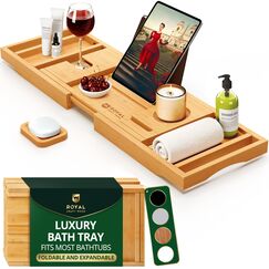ROYAL CRAFT WOOD Premium Faltbares Badewannentablett – Holz-Badetablett für Badewanne, Bambusregal, erweiterbare Badewannentischtabletts, Badewanne & Badezimmerzubehör für neues Zuhause & Muttertag