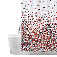 ANSIO Duschvorhang, schimmelresistent, 180 x 180 cm, 100% Polyester, Mosaik-Muster, Rot, 2 Stück