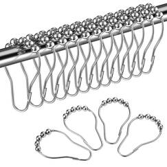 LIHAO 12x Duschringe Duschvorhangringe Haken Edelstahl Aufhängeringe mit Gleitsystem Duschringe für Duschvorhang, 12 Einzelhaken, 69x39mm