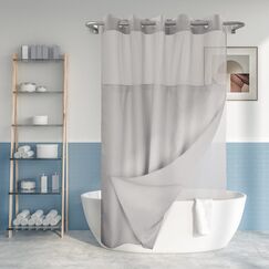 River Dream Extra langer Duschvorhang ohne Haken, strukturiert, einrastbare PEVA-Auskleidung, 180 x 196 cm (244 cm), Flammengarn, Hotelstil, wasserdichtes Futter, durchsichtiges Fenster oben, Grau