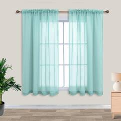 Grüne Badezimmer-Vorhänge, 2 Paneele, kurz, halbtransparent, für kleine Fenster, Dusche, Schlafzimmer oder Küche, 114 cm Länge