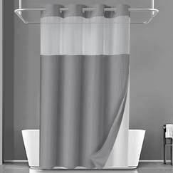 YellyHommy Duschvorhang ohne Haken, mit Einrastfutter, für Badezimmer, 190,5 x 137,2 cm, Grau