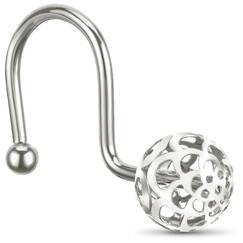 Chictie Duschvorhanghaken aus Nickel, dekorative Duschvorhangringe, Set mit 12 silberfarbenen Metallen, rostfreie Duschaufhänger für Badezimmer-Vorhänge, Stangen, hohles Kugel-Design