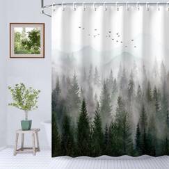 RosieLily Nebliger Duschvorhang für Badezimmer mit Haken, coole Naturlandschaft, Badewannen-Dekoration, 213,4 cm, Design-Kunst, wasserdichter Stoff