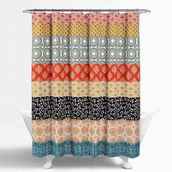 Lush Decor Bohemian-Streifen-Duschvorhang, 183 x 183 cm (B x L), Türkis und Orange, Bezauberndes und auffälliges buntes Design, perfekt für Boho-Badezimmer-Dekor