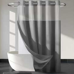 River Dream Duschvorhang mit einrastbarem Einsatz, schwer, keine Haken erforderlich, gepunktet, 71 x 80 cm, Hotelqualität, Wellness-ähnlicher Badvorhang, Grau