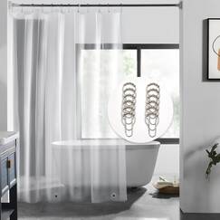 LOVTEX Transparenter Duschvorhang mit 12 Haken, 182,9 x 182,9 cm, PEVA, Leichter 4G-Duschvorhang für Badezimmer, Dusche (4G, transparent mit 12 Haken, 1 Stück)
