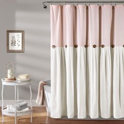 Lush Decor Duschvorhang mit Leinenknöpfen, Baumwollmischung, Blush & White, 72" W x 72" L (Pack of 1)