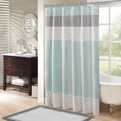 Madison Park Amherst Badezimmer-Duschvorhang, Kunstseide, gestreift, modern, Mikrofaser, 183 x 183 cm, Aqua