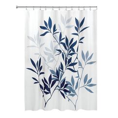 iDesign 35606EU Leaves Duschvorhang aus Stoff, 180 x 180 cm, marine / schiefer