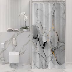 Gibelle Kleiner Stall Duschvorhang 36 x 72, schmaler halb abstrakter grauer Marmor Duschvorhang, moderne Tinte Kunst wasserdichter Stoff Duschvorhang Set mit Haken
