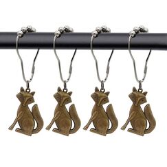 Duschvorhanghaken Ringe, Fuchs, Tieranhänger, Zubehör-Set, rostfreier Edelstahl, Vorhangaufhänger, 12 Stück, niedliches Tier-Cartoon-Fuchs, dekorativer Badezimmer-Duschvorhang, Bronzefarben