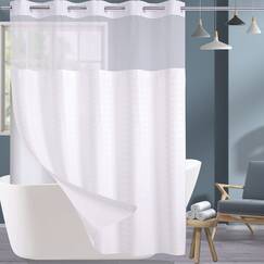 Conbo Mio Duschvorhang ohne Haken, mit Einrastfutter, luxuriös, weißer Stoff, Duschvorhänge für Badezimmer mit durchsichtigem Fenster, waschbar, wasserdicht, 71 x 74 cm (B x H)