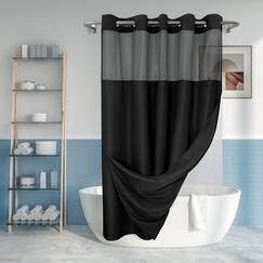 River Dream Duschvorhang ohne Haken, strukturiert, mit PEVA-Innenfutter, 180,3 x 188 cm, Hotel-Stil mit durchsichtigem Fenster, maschinenwaschbar und wasserabweisender Stoff, schwarz, 71 x 78 cm 4
