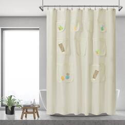 Wasserdichter Stoff-Duschvorhang oder -Einsatz mit 9 Netztaschen, 180 x 182 cm