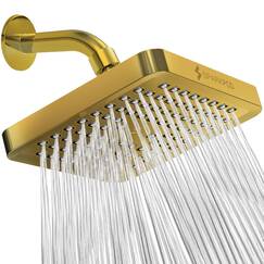 SparkPod Fixed Shower Head - High Pressure Rain - Luxury Modern Look - Easy Tool Free Installation - The Perfect Adjustable Replacement (Gold, 15cm Square)