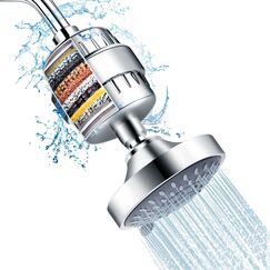 Feelso Duschkopf mit 15-stufige Duschfilter-Kombination, Hochdruck, 5 Sprüheinstellungen, gefilterter Duschkopf mit Wasserenthärter-Filterkartusche für hartes Wasser, entfernt Chlor und Schadstoffe