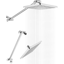 20.3 cm Regenduschkopf mit passendem 38.1 cm Verlängerungsarm, quadratischer Duschkopf, extra langer Höhe und Winkel, singender Regen, ultimatives Duscherlebnis