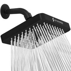 SparkPod Fixed Shower Head - High Pressure Rain - Luxury Modern Look - Easy Tool Free Installation - The Perfect Adjustable Replacement (Matte Black, 15cm Square)