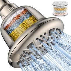 MakeFit Duschkopf mit Filter, Hochdruck-Duschkopf mit Wasserenthärter für hartes Wasser, 7 Einstellungen, Regenduschkopf fürs Bad, zum Entfernen von Chlor und Schwermetallen, gebürstetes Nickel