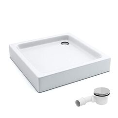 AQUABAD Duschwanne/Duschtasse | Komplettset Forta Plus mit LeakProtect Technologie Smooth White 80x80cm Quadrat | inkl. Ablaufgarnitur/Siphon Alcadran A49CR
