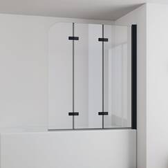 IMPTS Duschwand für Badewanne 130x140cm Schwarz, Faltwand Duschfaltwand 3 teilig Faltbar Badewannenaufsatz Duschtrennwand Badewannenwand Glas mit 6mm Nano Sicherheitsglas